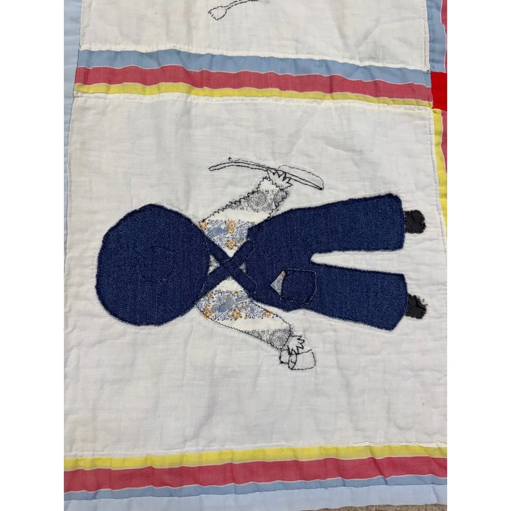 Vintage Handmade Sunbonnet Sue Overall Sam Applique Quilt Multi Color 86x68